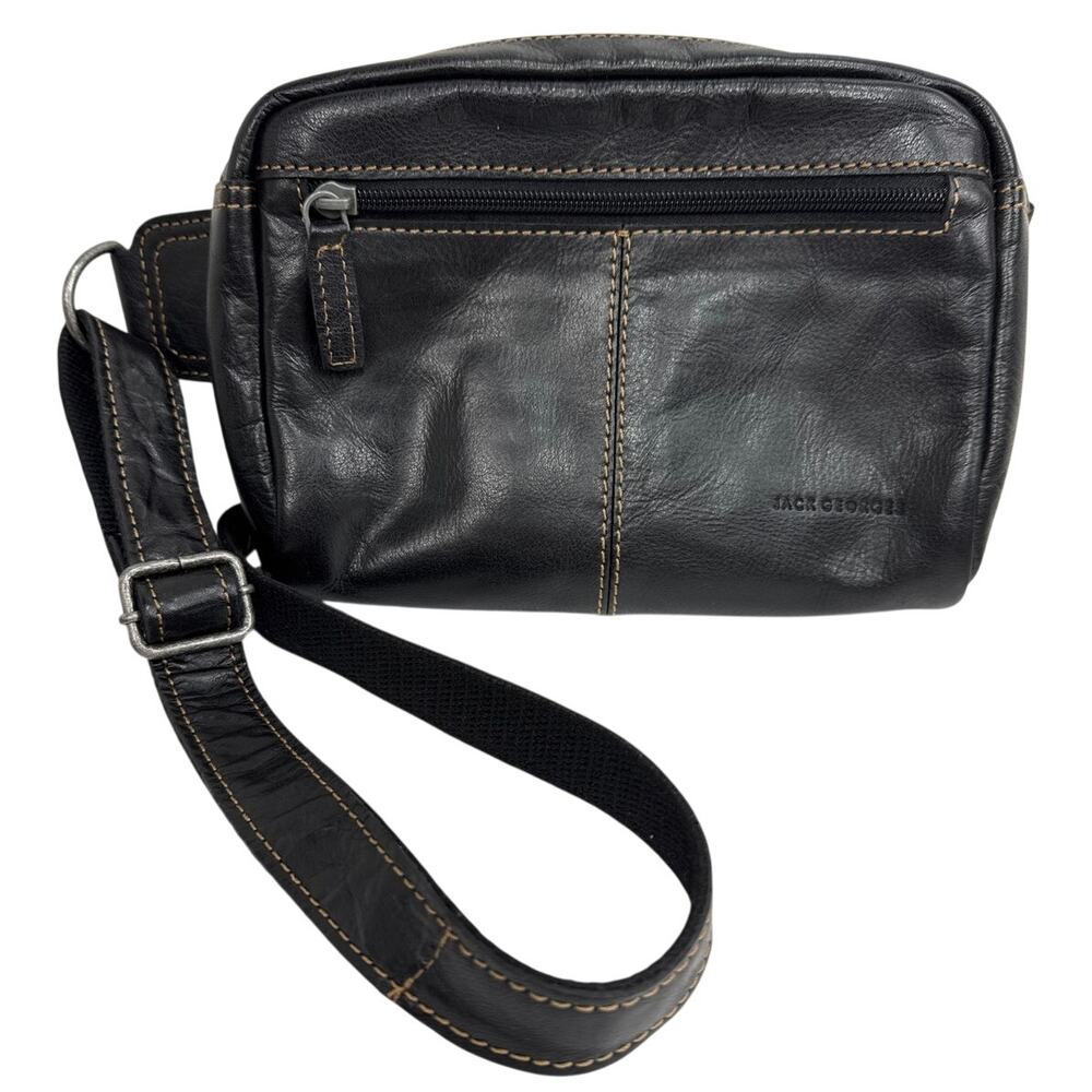 Jack Georges Voyager Black Buffalo Leather Travel Belt Bag Crossbody